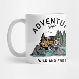 Light Blue Illustration Adventure T-Shirt Mug